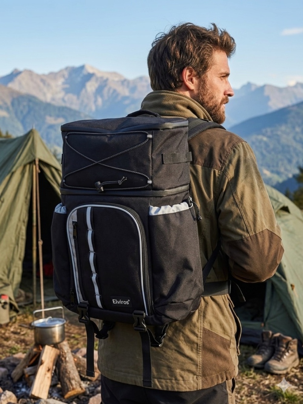 Men's Black Outdoor Backpack, camping
